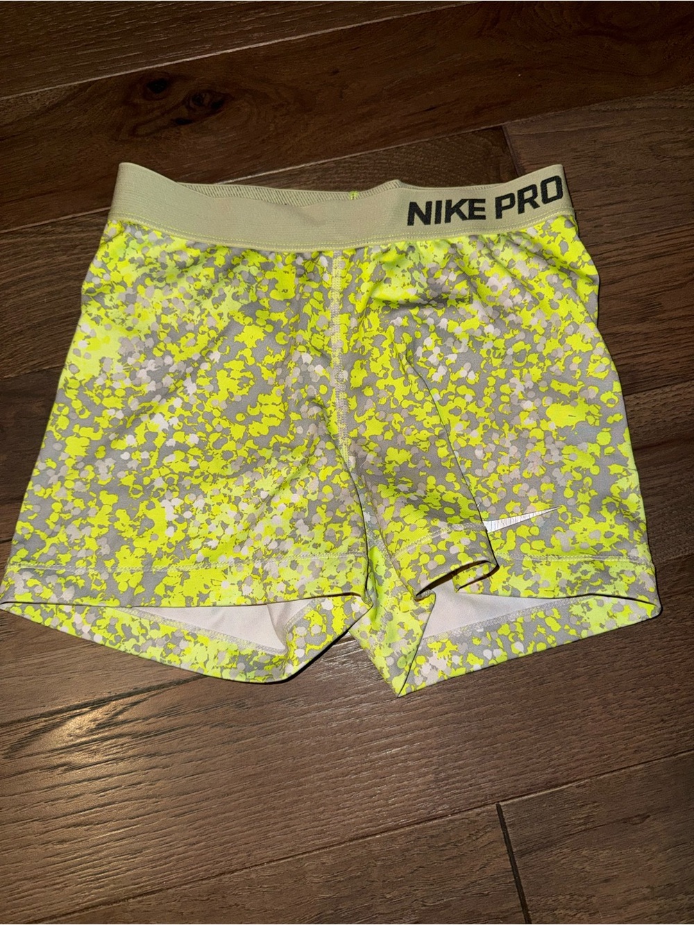 Nike Pro Neon Yellow and Gray Printed Spandex